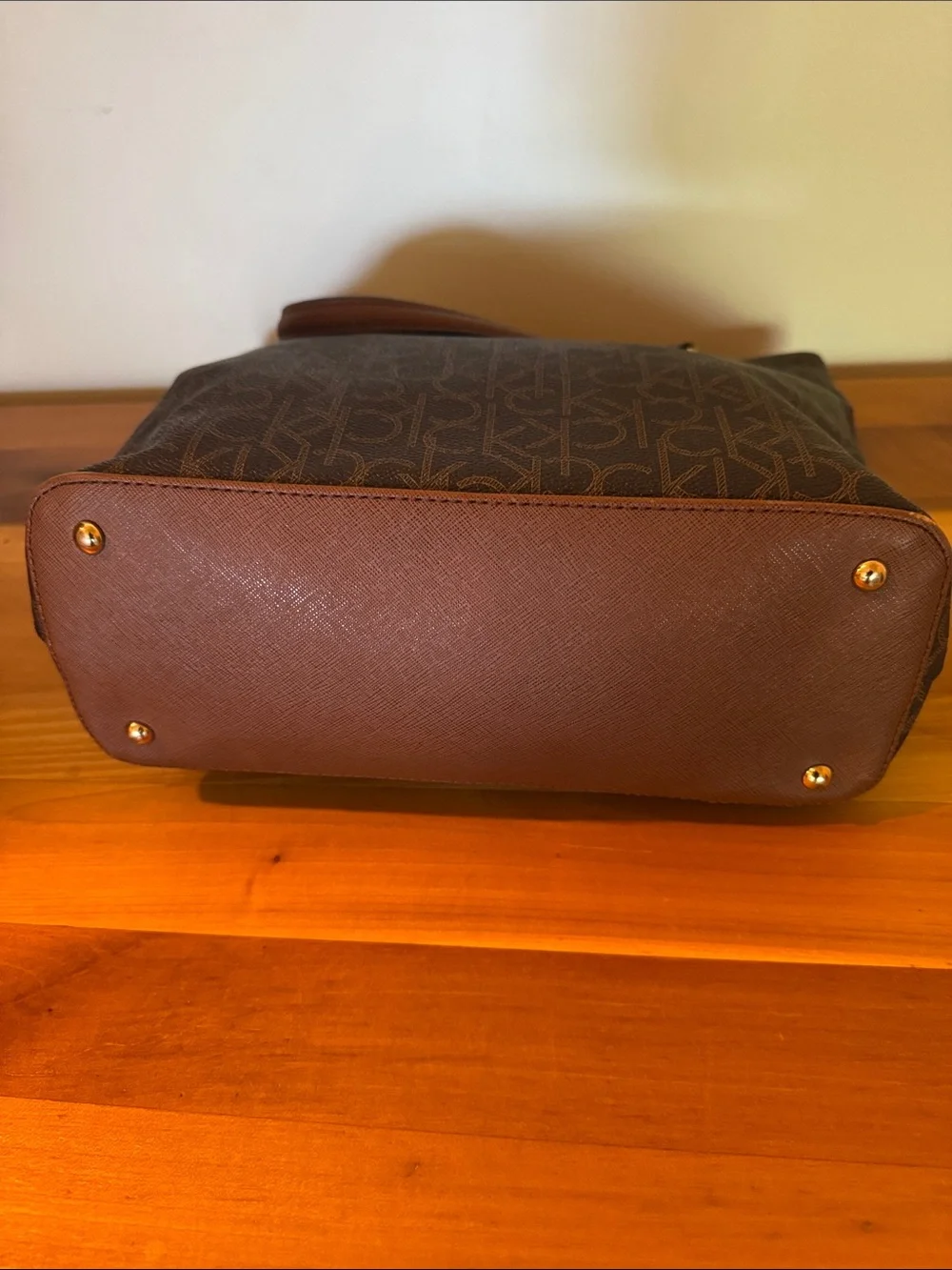 Calvin Klein Brown Monogrammed Double Strap Shoulder Bag
